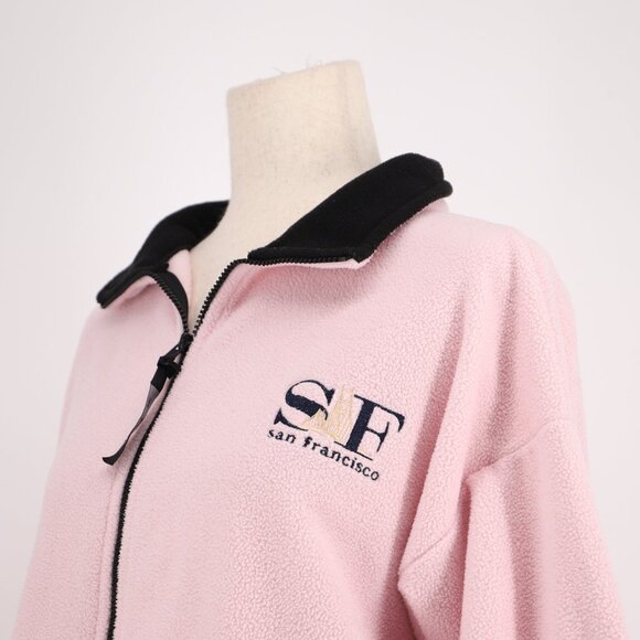 VINTAGE SAN FRANCISCO USA Embroidered Fleece Zip-Up Jacket Baby Pink Size M - Picture 3 of 8